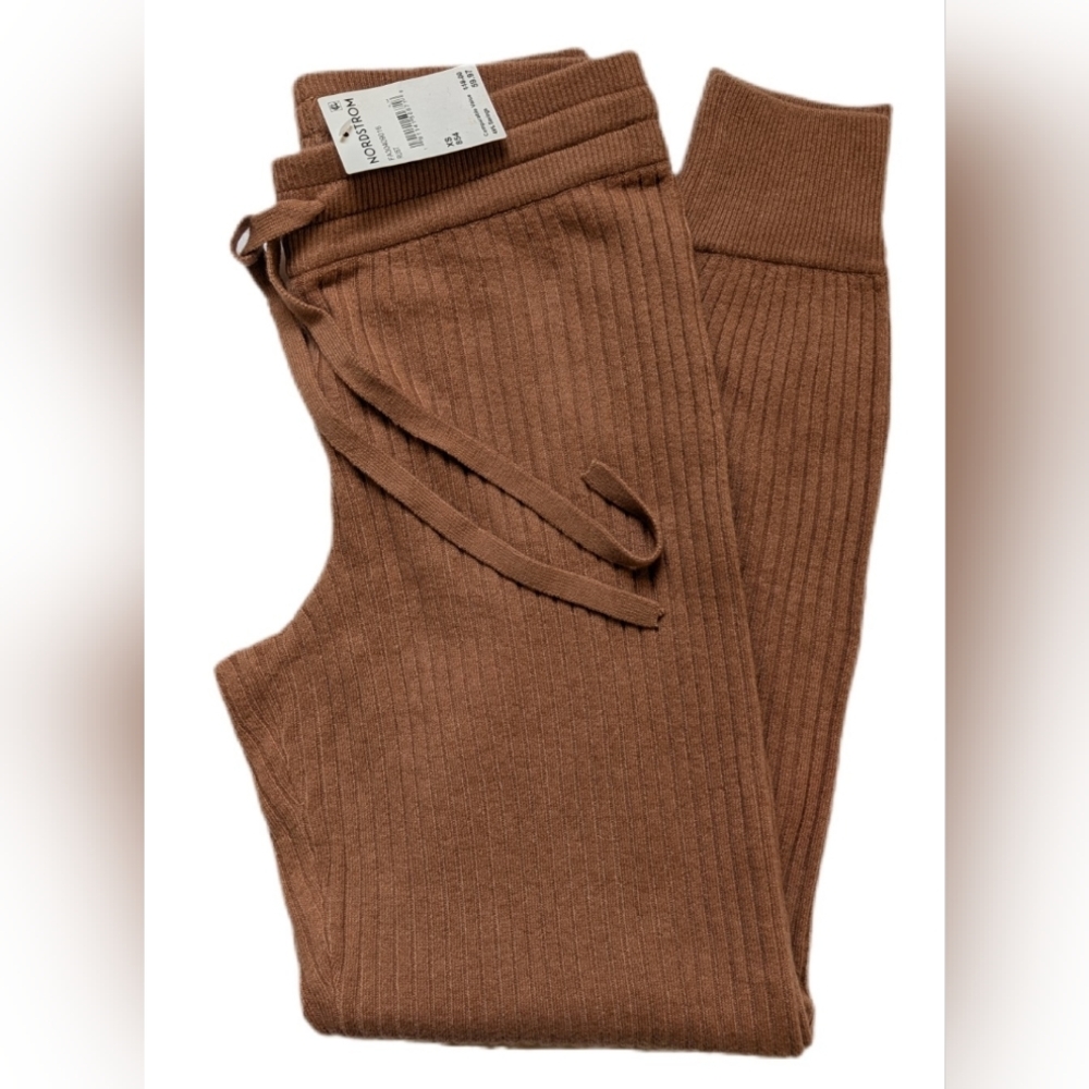 NWT Spiritual Ganster Brown Rib Knit Drawstring Sweatpants Jogger Legging, XS
